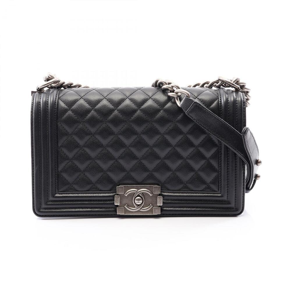 Chanel Boy Shoulder Bag Caviar Skin Grained Calf Black